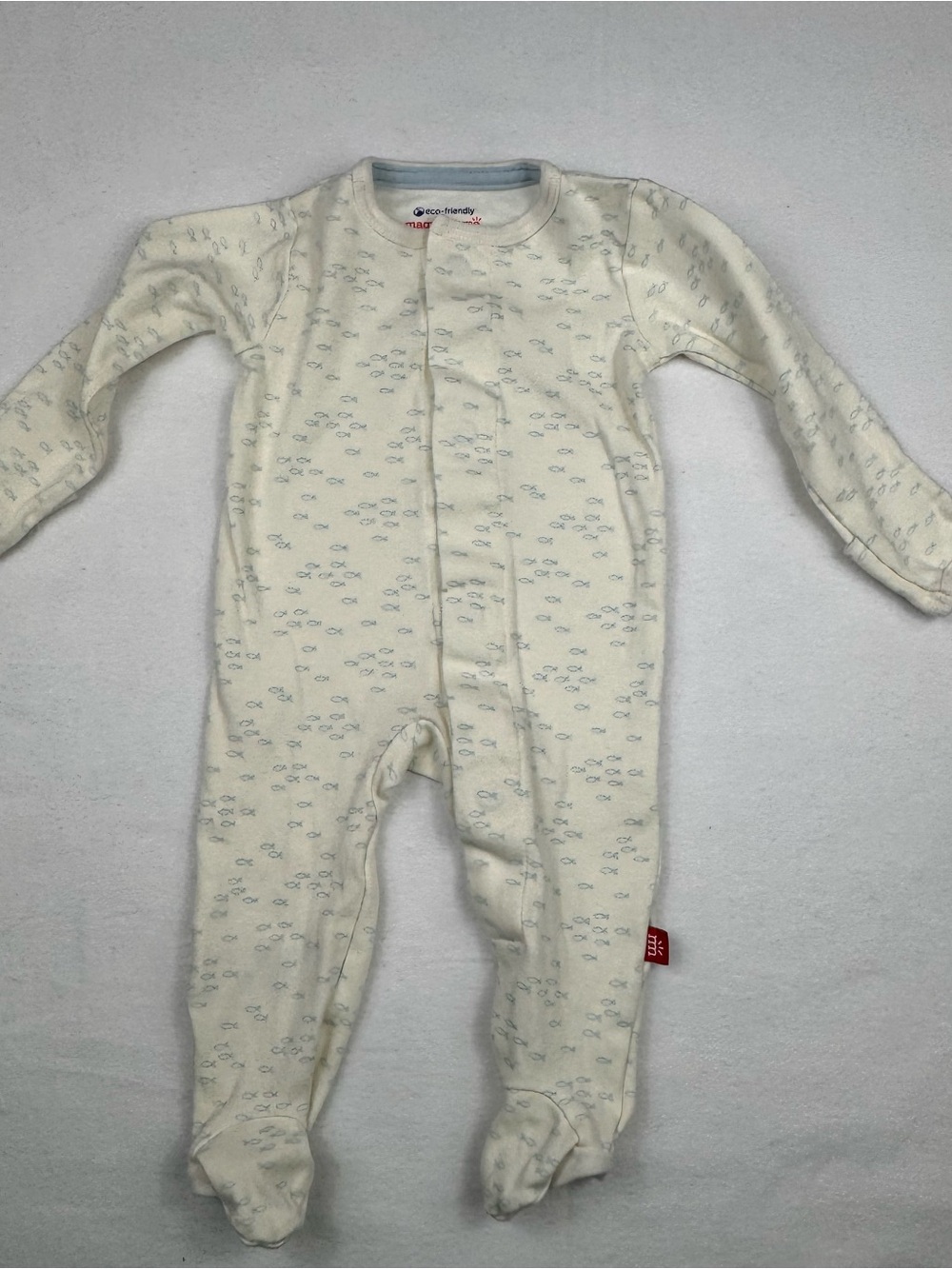 Magnetic Me Cream Footed One-Piece with Pale Blue Fish Print